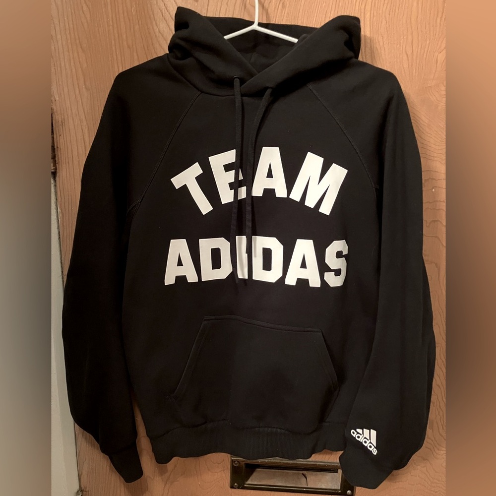 Men’s small VRCT “Team Adidas” hoodie, black with white text
